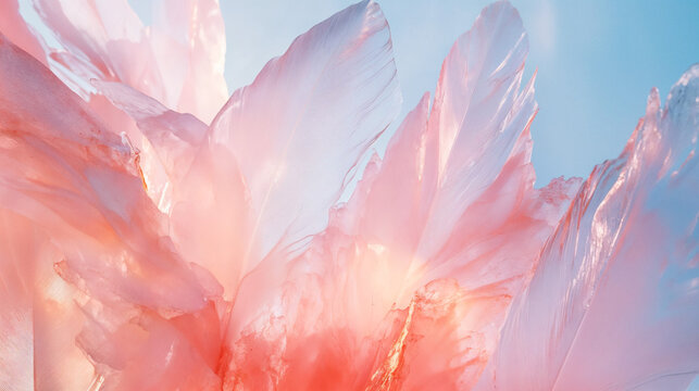 Feather-inspired glass design: Gentle opal and rose quartz gradient in an artistic abstract background, cool wallpaper