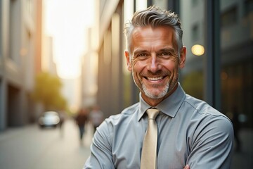 Fototapeta premium Accomplished Mature Business Professional Smiling Confidently in a Corporate Environment