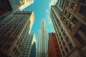 Fototapeta premium Anonymous Man in Suit, Sunlit Urban Canyon, Geometric Perspective