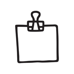 Doodle Post Note icon, paper pieces with a binder clip. Line art style graphic design element. PNG isolated on transparent background and vector illustration