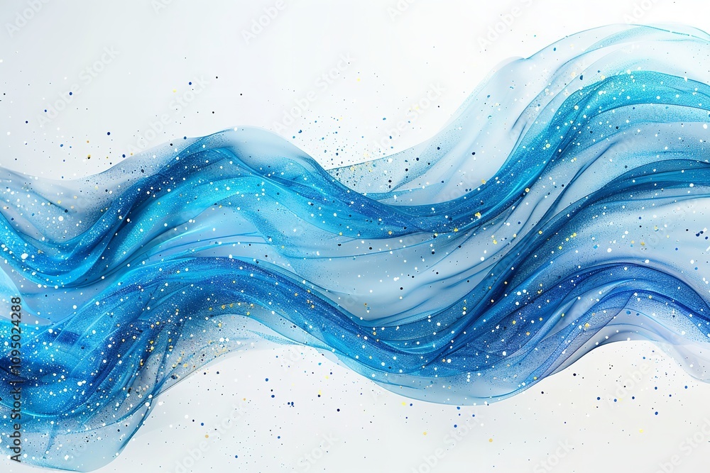 Poster an abstract blue glitter wave illustration that is extremely close up and has a large content area f