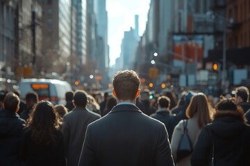 Anonymous Man Walking Through Urban Crowd