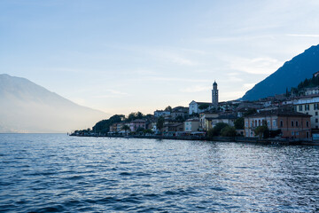 Limone Sul Garda, Italy - November 7, 2024: Landscape View of Lake Garda and mountains.