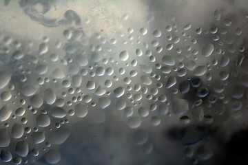 Water Condensation Small Bubbles Moisture on a Glass Window Close up