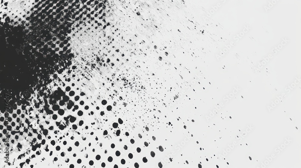 Aufkleber abstract black and white graphic with dotted patterns and textured splashes.