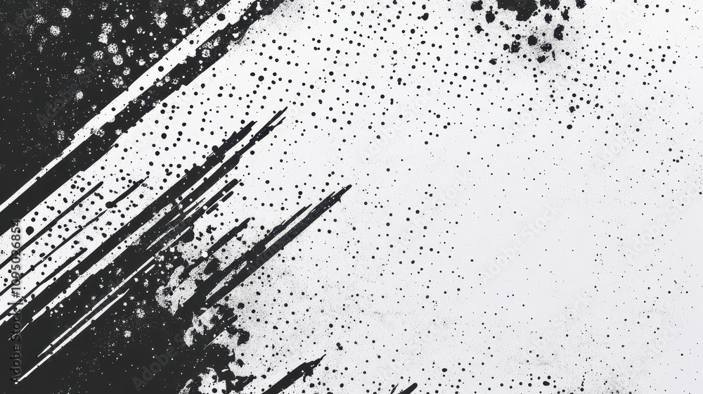 Poster abstract black and white texture with splashes and streaks for artistic backgrounds.