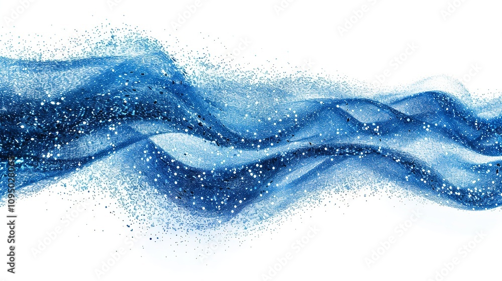Poster an abstract blue glitter wave illustration that is extremely close up and has a large content area f