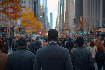 Autumn Rush Hour Professional Man in City Crowd