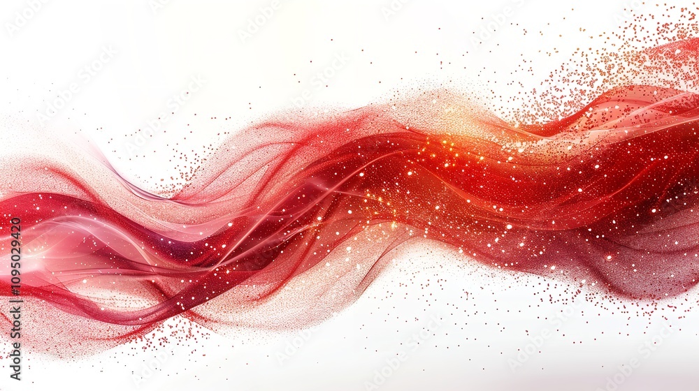 Poster an abstract red glitter wave illustration that is extremely close up and has a large content area fo