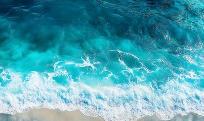 Fototapeta premium surface waves on the beach, Blue sea surface, water wave surface, blue water wave, top view 