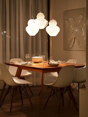 Modern Dining Room With Wooden Table And White Chairs
