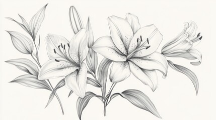 A detailed illustration of blooming lilies showcasing their intricate structure and beauty.