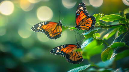 Obraz premium beautiful group of butterfly summer background with flower