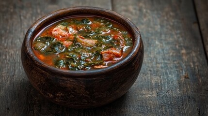 Delicious spinach and tomato stew rustic kitchen food photography warm atmosphere close-up culinary delight