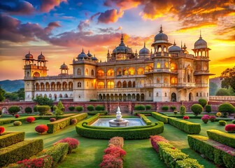 Fototapeta premium Majestic Architectural Photography of Enchanting Castles and Palaces Surrounded by Lush Gardens, Capturing the Essence of Royal Heritage and Grandeur in Timeless Structures