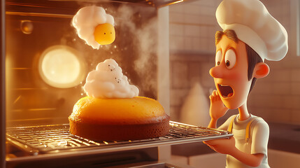  Baker watching a cake collapse in the oven due to a mistake in the recipe (2)