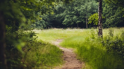 Fototapeta premium A path through a forest with a tree in the middle