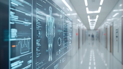 interface showing patient data collected by healthcare technology devices, floating on a clean white background, representing advanced diagnostics