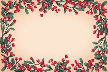 Fototapeta premium Festive berry frame. Elegant watercolor berry border; perfect for cards, invitations, or seasonal designs. Conveys warmth and celebration.