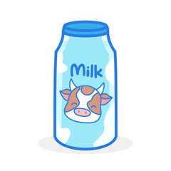 Fototapeta premium Cartoon milk bottle product. Cute colored style design isolated on white background