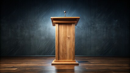 wooden podium for politicians, elections, debates on dark background
