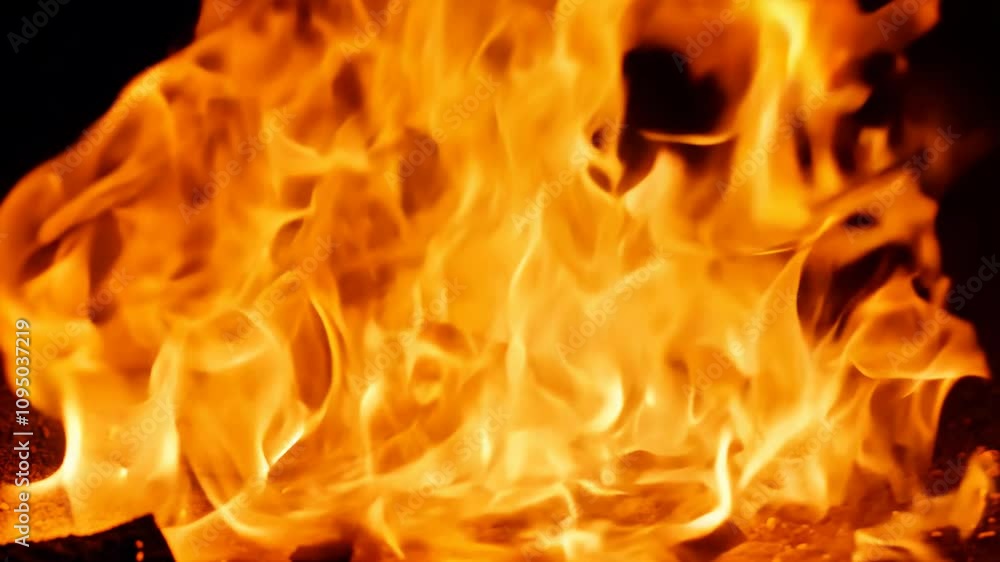 Poster camera zooms in on a tiny ember as it explodes into a raging inferno, using warm reds, oranges and a