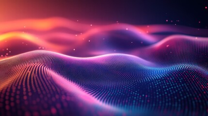 Abstract Digital Landscape: Vibrant Hues and Particle Waves