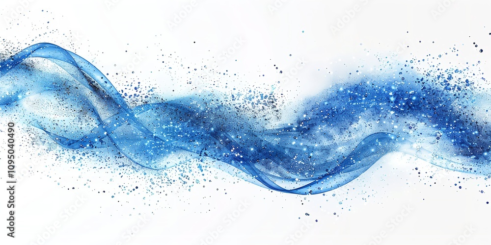 Poster an abstract blue glitter wave illustration that is extremely close up and has a large content area f