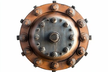 Fototapeta premium Rusty circular metal part, numerous bolts.