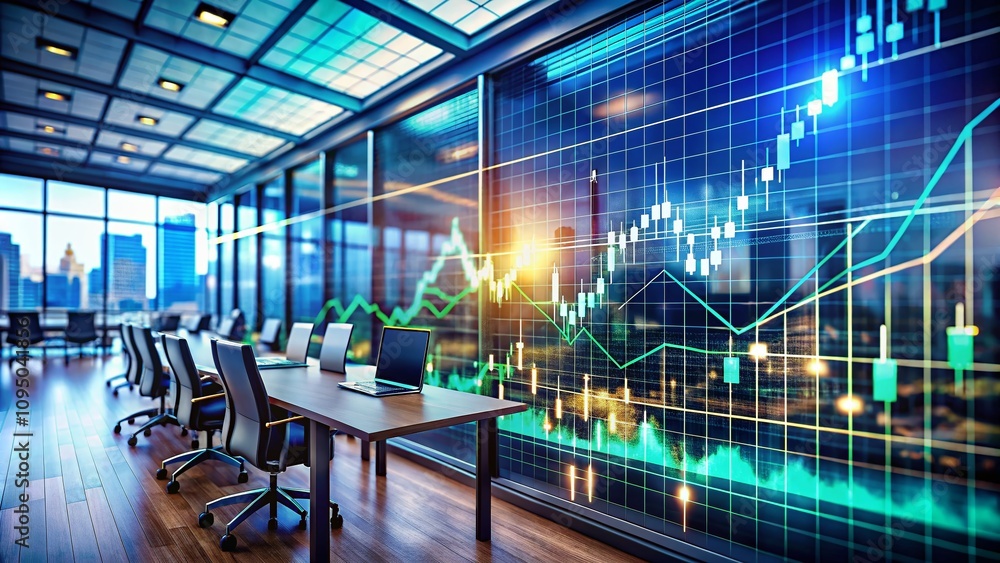 Poster mesmerizing macro photography of a cutting-edge stock market monitoring chart in a modern office env