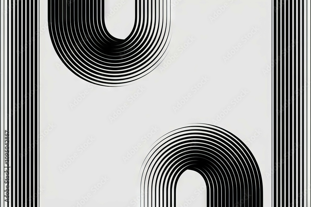 Poster abstract black line art. modern minimalist design featuring curved lines creating a sense of movemen