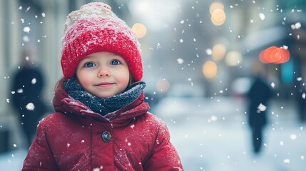 A girl in red dress celebrate Christmas festival.