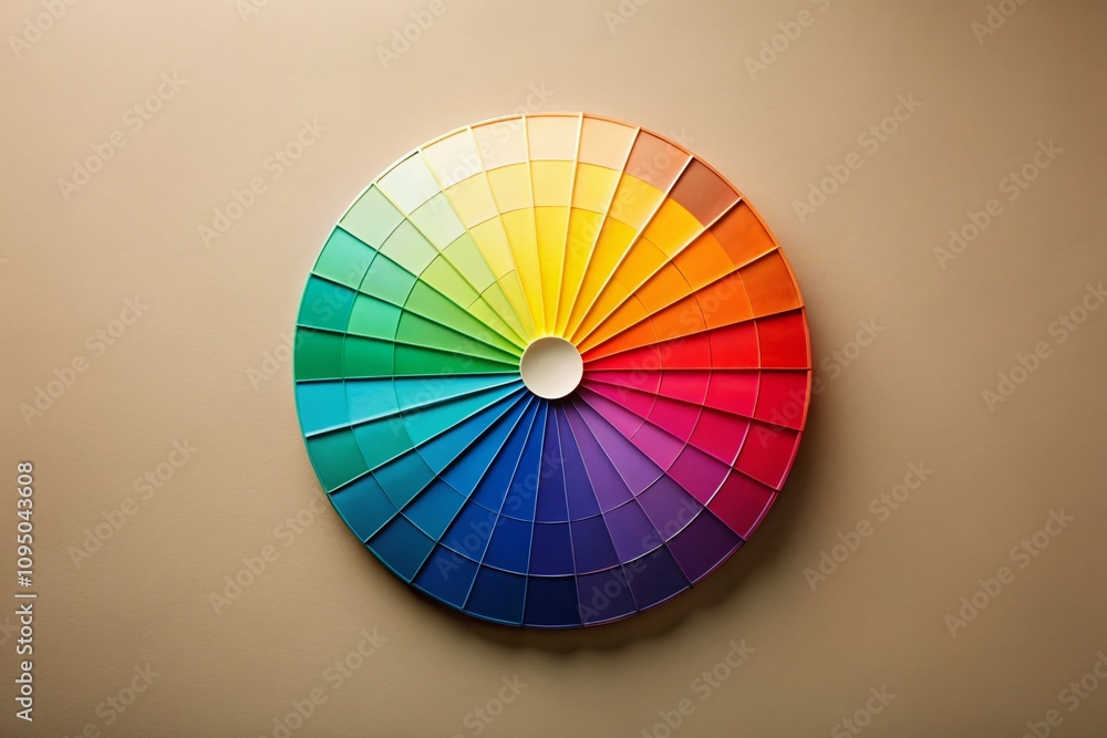 Poster minimalist color wheel display on a simple background showcasing vibrant hues and subtle gradations 