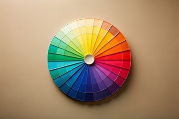 Obraz premium Minimalist Color Wheel Display on a Simple Background Showcasing Vibrant Hues and Subtle Gradations for Artistic Inspiration and Creative Design Use
