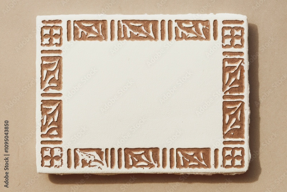 Poster white tile brown border design. elegant white tile with a rustic brown patterned border. perfect for