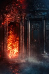 Fire emerging from an open doorway