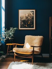 Cozy Room Interior With Fluffy Chair And Citrus Print