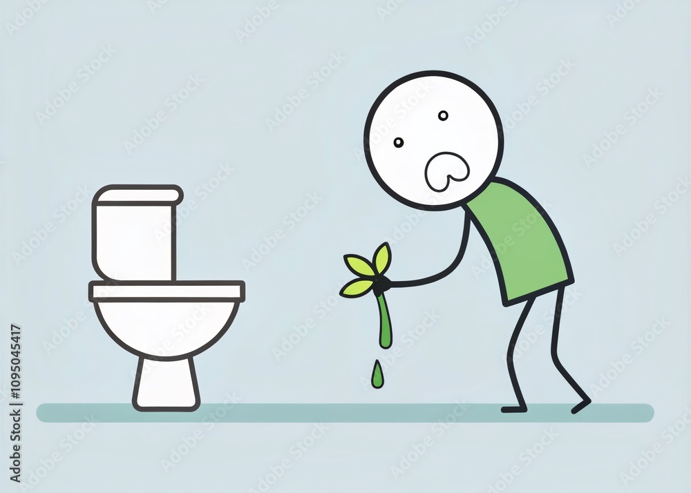 Poster minimalist illustration of a stick figure puking in a simple environment, capturing the essence of h