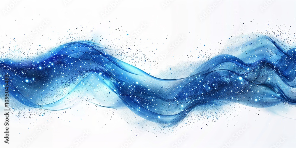 Poster an abstract blue glitter wave illustration that is extremely close up and has a large content area f