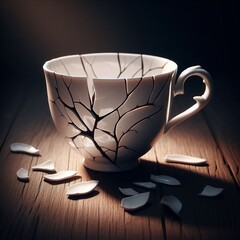 A Teacup with a Crack Suggests fragility imperfection or the bea