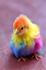 Colorful Baby Chick with Vibrant Feathers on a Soft Background