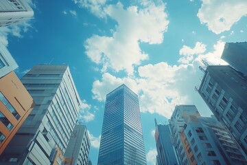 Naklejka premium Bright Sunlight on Modern City Building Facades