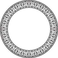Vector black monochrome arabic national round ornament.  Ethnic circle, frame, ring of eastern peoples. Persian painting
