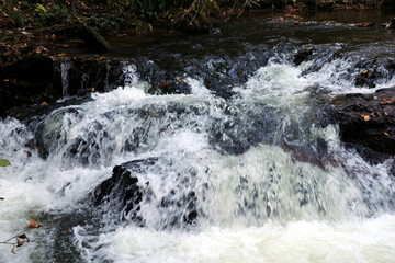 Sprudelndes Wasser in einem Bach im Herbst am Altbach bei Züsch in der Verbandsgemeinde Hermeskeil...