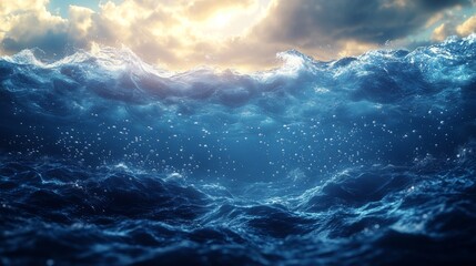 Fototapeta premium waves on the surface and bubbles under the sea