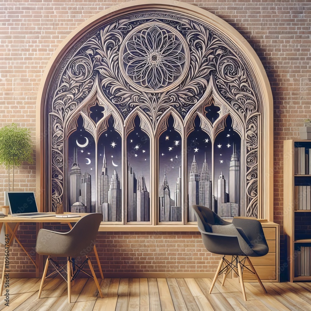 Poster arched windows notes fly in arched patterns like gothic windows