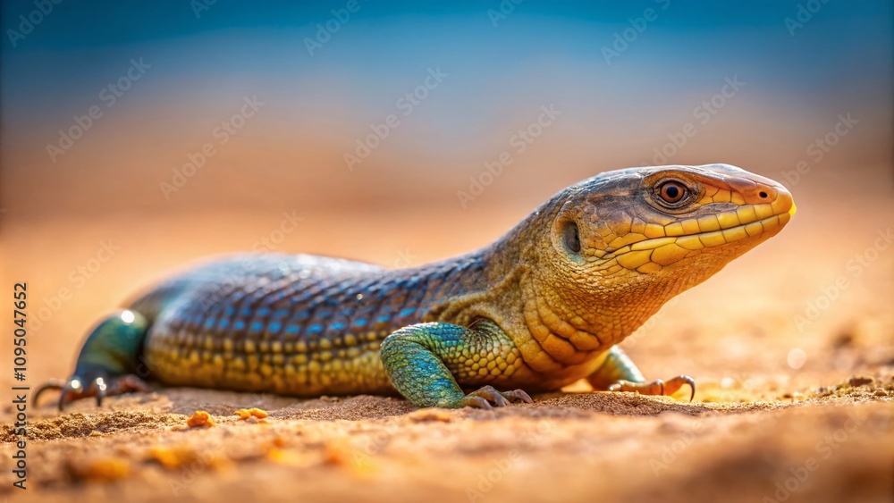 Poster minimalist photography of a mole lizard in its natural habitat, emphasizing texture and form with a 