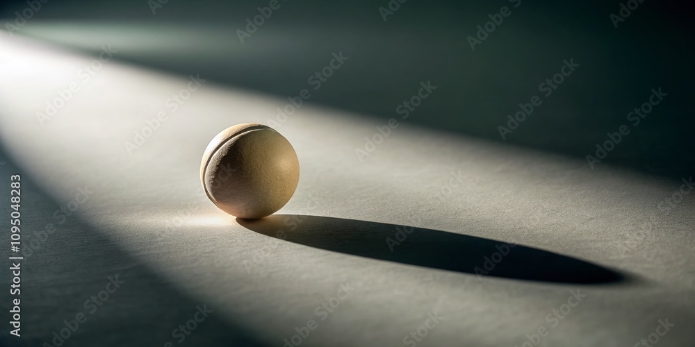 Aufkleber minimalist photography of a single ball casting a dramatic shadow on a clean surface, emphasizing sh