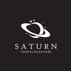 white design of planet saturn with stars isolated on black background © Alexkava