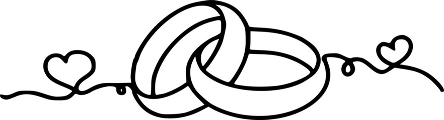Wedding ring symbol line art drawing. Wedding ring line art vector illustration on white background. 